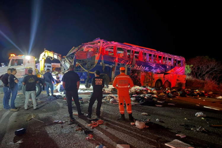 Batida entre ônibus de turismo e carreta deixa seis mortos na BR-116 em Minas Gerais
