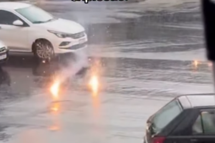Chuva forte em Goiânia causa explosão de transformador e cabo de energia pega fogo na T-7